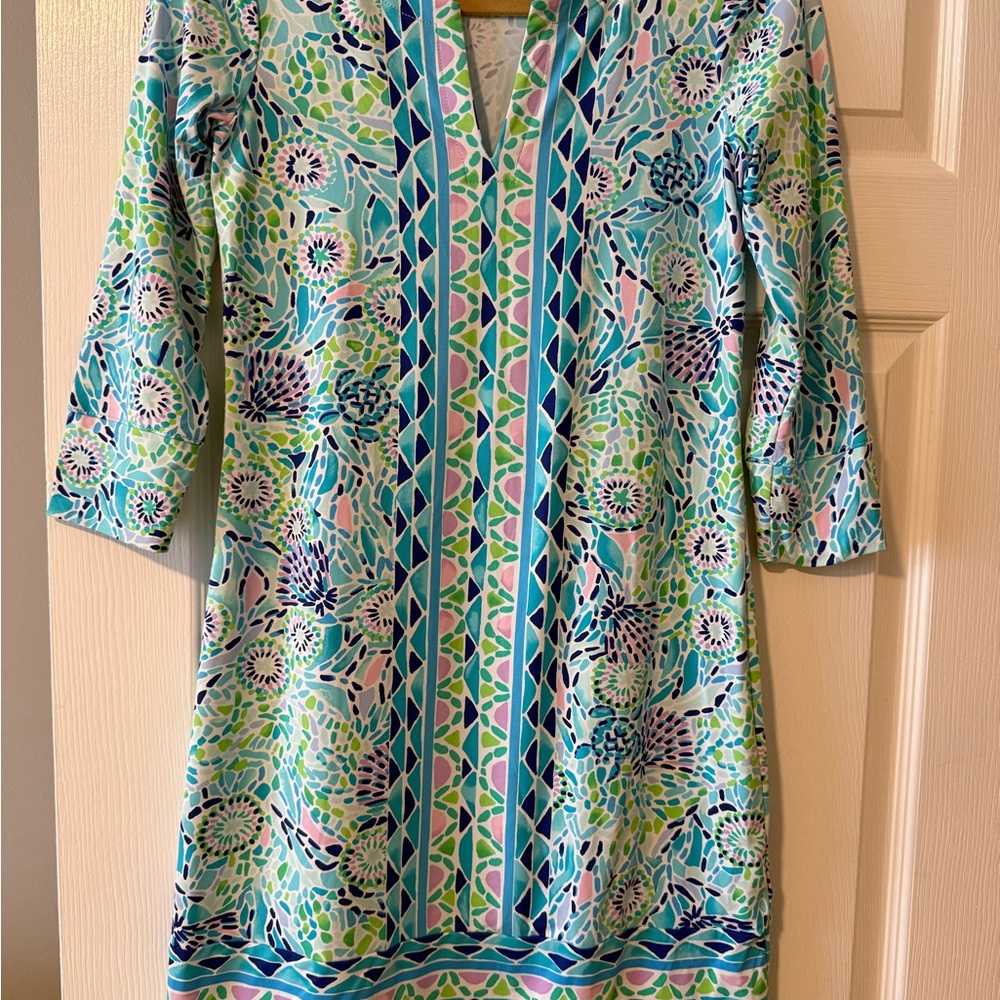 Lilly Pulitzer- Chilly Lilly Nadine Dress Shift Dress in Aqua, Navy & Pink